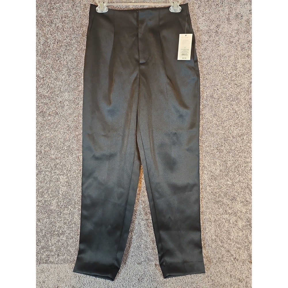 A New Day Womens Size 2 Black Straight Leg Trouser Dress Pants Satin Nwt